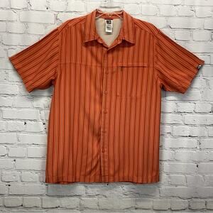 The North Face Button Up Shirt Men's Size Lg Rust Stripe Casual Front Zip Pocket